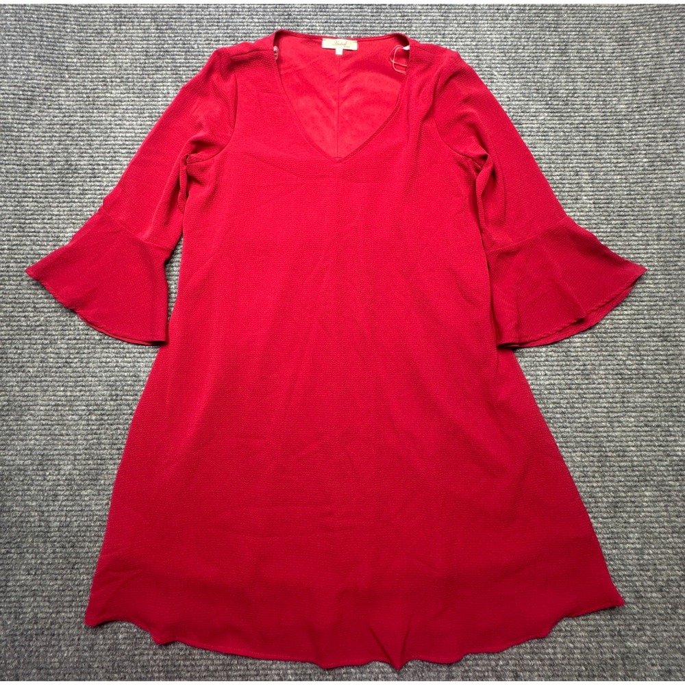 Andree by Unit Bell Sleeve Dress Women Small Red V-Neck Crepe 8399P